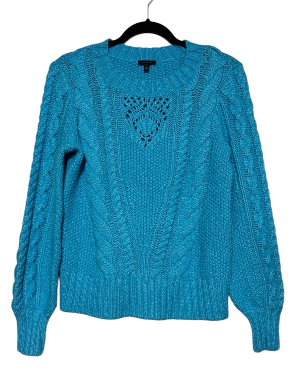 Talbots Cable Init Wool Blend sweater Size S Cerulean Blue Preppy Spring Classic
